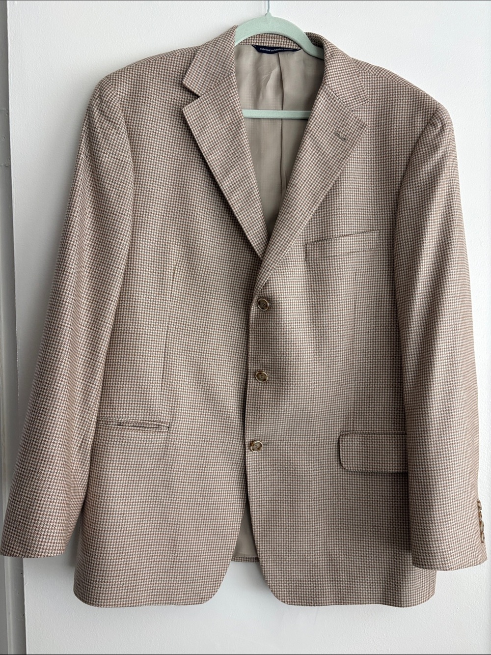 Men's Tan Houndstooth Sport Coat - Classic Single-Breasted Blazer